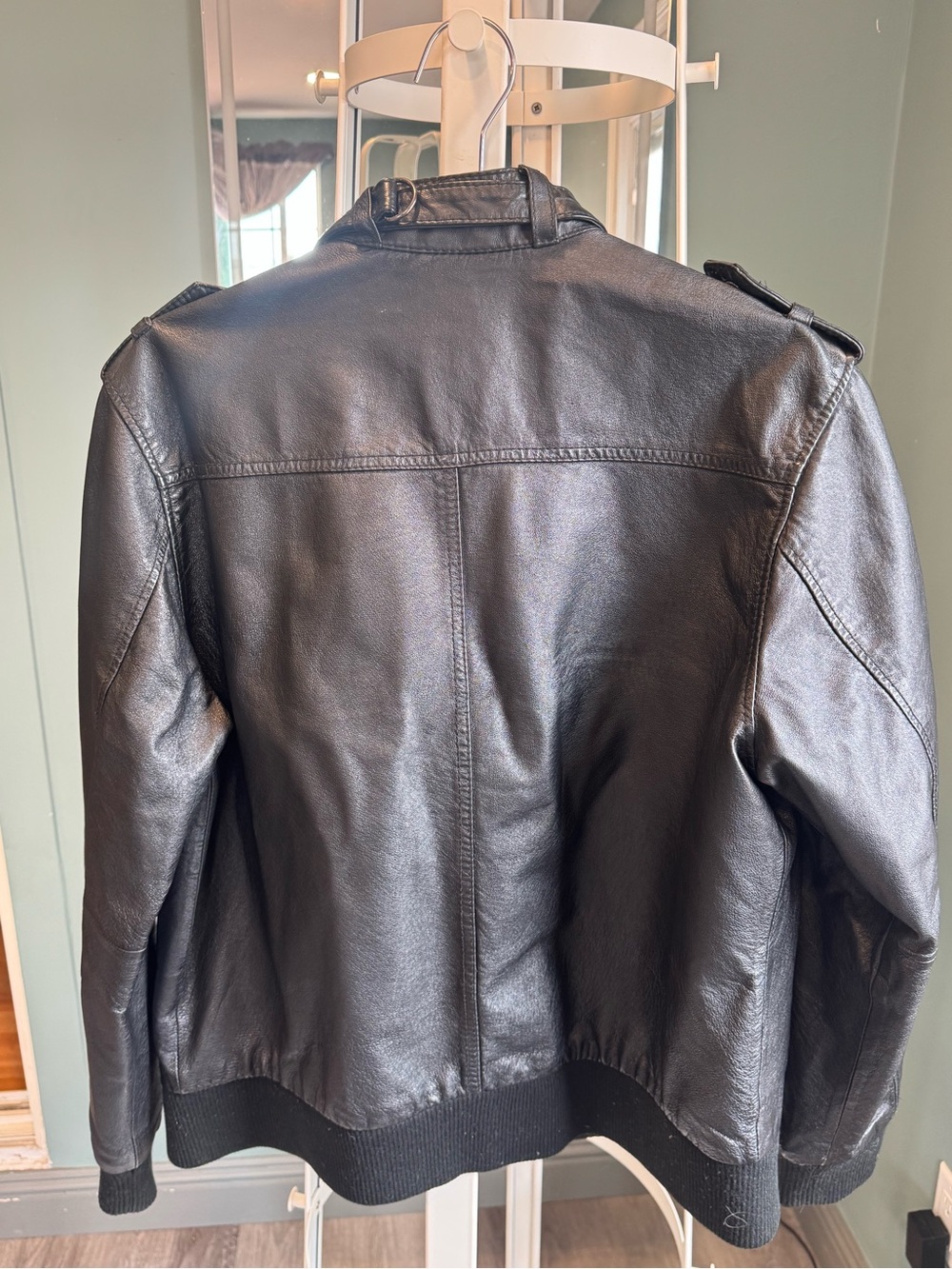 Vintage Real Leather Bomber Jacket Black Biker Moto Oversized Y2K - Picture 3 of 9